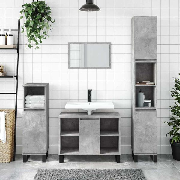 vidaXL Bathroom Cabinet Concrete Grey 80x33x60 cm Engineered Wood