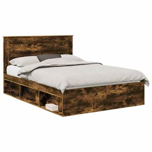 vidaXL Bed Frame Smoked Oak 140 x 200 cm Solid Pine Wood
