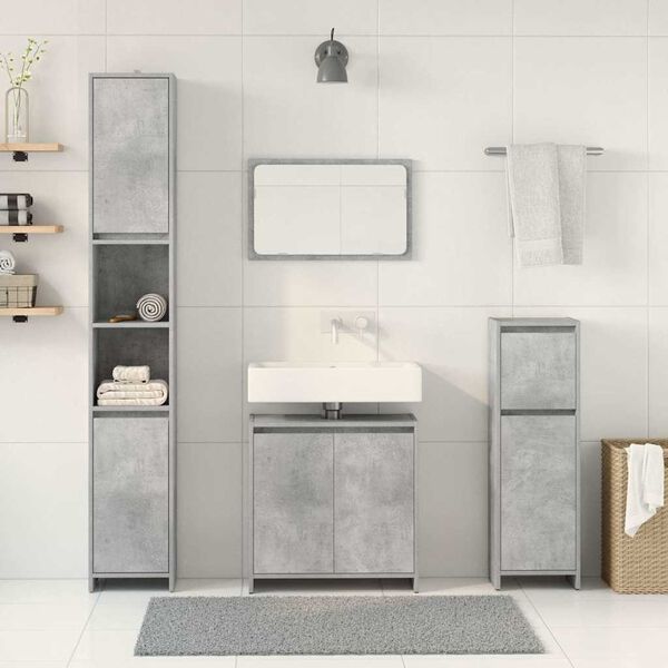 vidaXL 4 Piece Bathroom Furniture Set Concrete Grey Engineered Wood