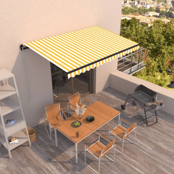 vidaXL Manual Retractable Awning 450x350 cm Yellow and White