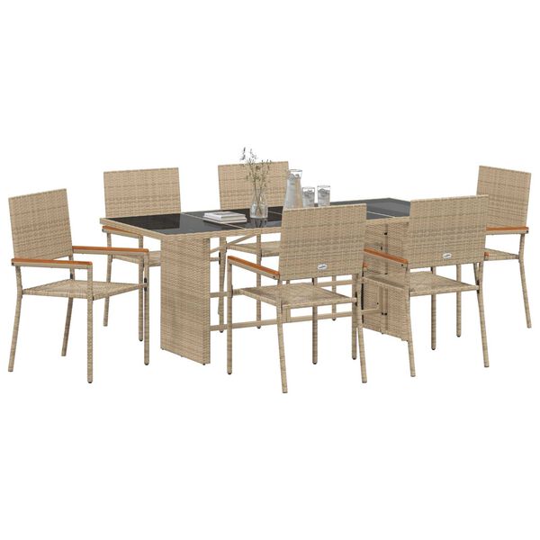 vidaXL Garden Dining Set 7 pcs Beige Poly Rattan