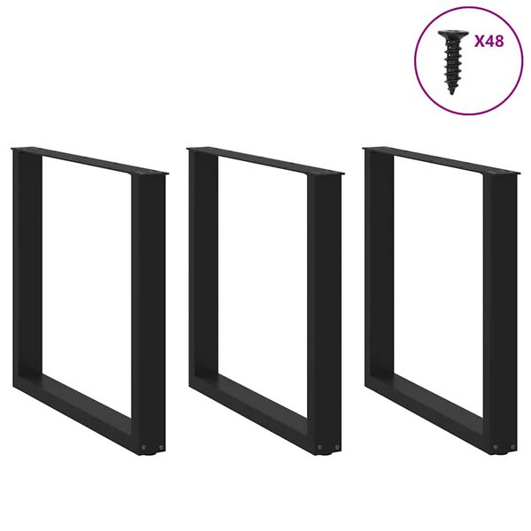 vidaXL Dining Table Legs U-Shaped 3 pcs Black 90x(72-73) cm Steel