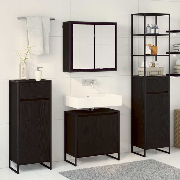 vidaXL Bathroom Furniture Set with Drawer Black Oak Engineered Wood