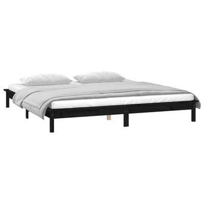 vidaXL LED Bed Frame Black 135x190 cm Double Solid Wood