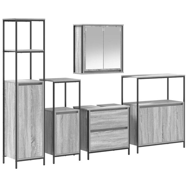 vidaXL 2 Piece Bathroom Furniture Set Grey Sonoma Engineered Wood
