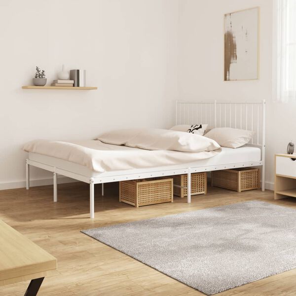 vidaXL Metal Bed Frame without Mattress with Headboard White 140x190cm