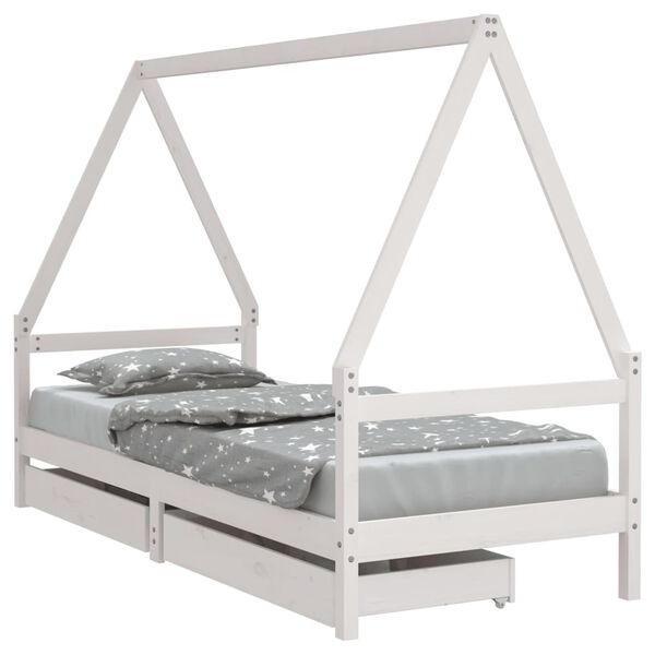 vidaXL Kids Bed Frame with Drawers White 90x200 cm Solid Wood Pine