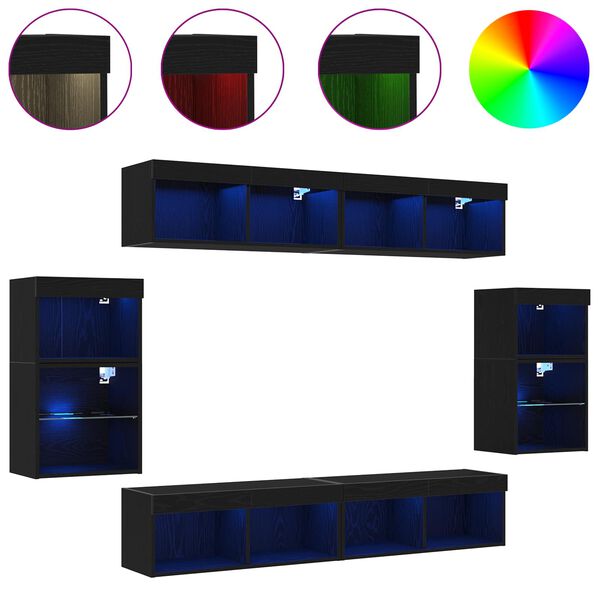 vidaXL TV Cabinet Set Wall-mounted 8 pcs Black oak Engineered wood