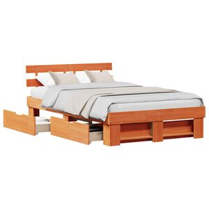 vidaXL Bed Frame with Headboard Wax Brown 135 x 190 cm Solid Pine Wood