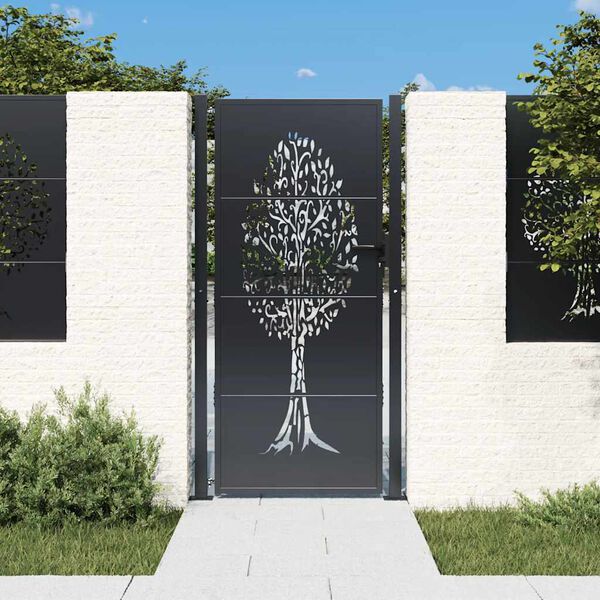 vidaXL Garden Gate Anthracite 100x175 cm Steel Tree Design
