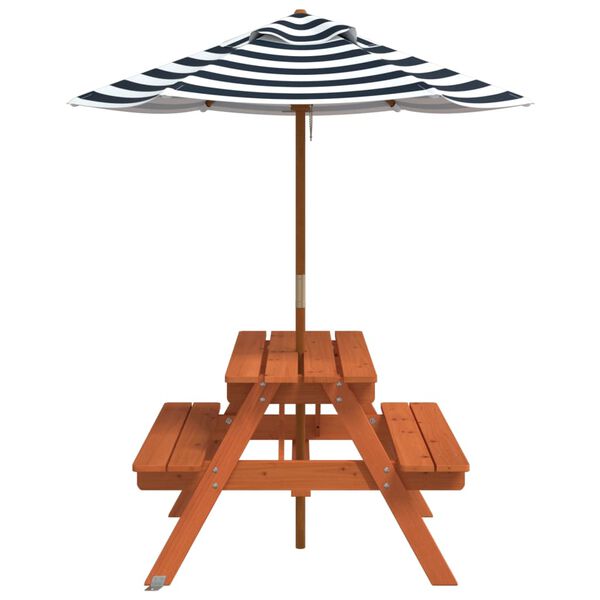 vidaXL Picnic Table for 4 Kids with Umbrella Solid Wood Fir