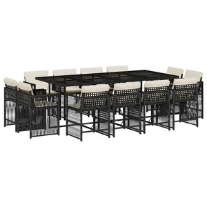vidaXL 13 Piece Garden Dining Set with Cushions Black Poly Rattan