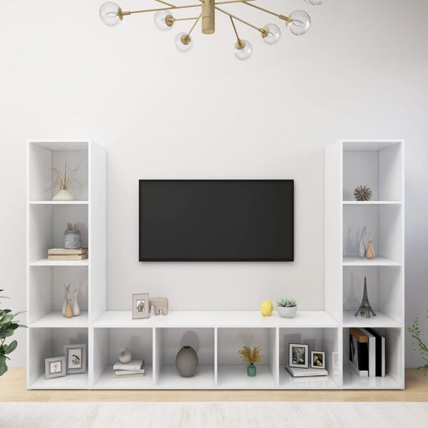 vidaXL TV Cabinets 3 pcs High Gloss White 142.5x35x36.5 cm Engineered Wood