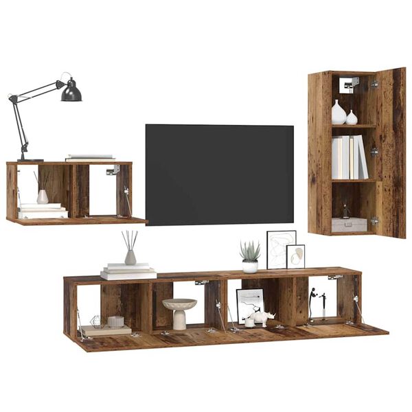 vidaXL TV Cabinet Set with Drawer 4 pcs Old Wood Engineered Wood