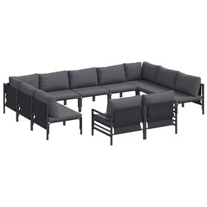 vidaXL Garden Sofa Set with Cushion 11 pcs Black Steel