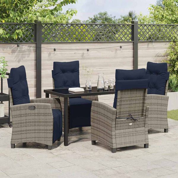 vidaXL Garden Dining Set with Cushion 5 pcs Grey Poly Rattan