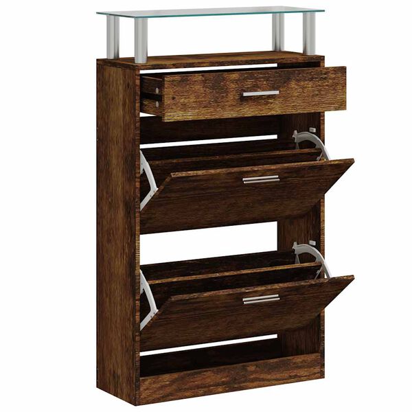 vidaXL Shoe Cabinet Smoked Oak 63x24x104 cm Engineered Wood