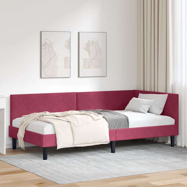 vidaXL Corner Bed Frame with Headboard Wine Red 80 cm x 200 cm Velvet