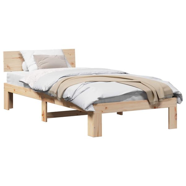 vidaXL Bed Frame with Headboard Natural 90 x 200 cm Solid Pine Wood