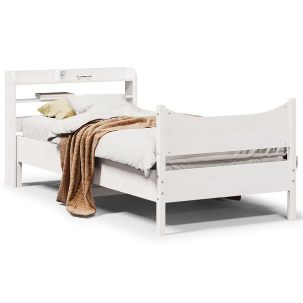 vidaXL Bed Frame with Headboard White 75x190 cm Small Single Solid Wood Pine