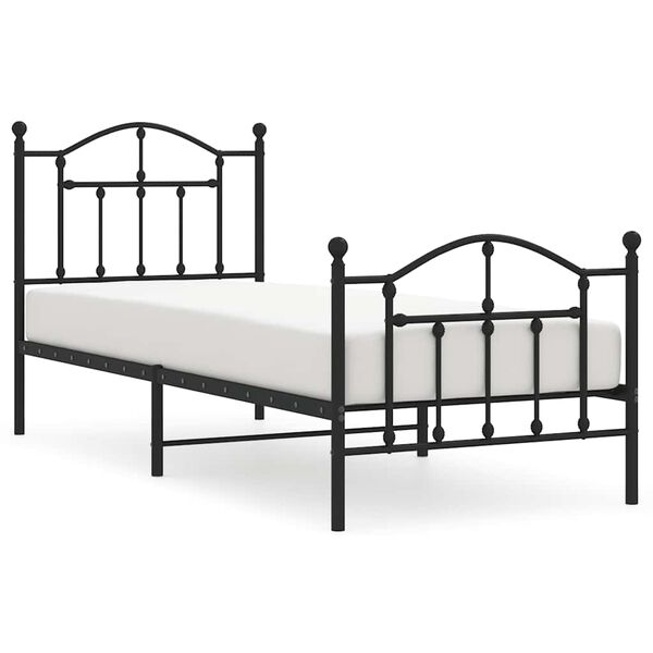vidaXL Metal Bed Frame without Mattress with Footboard Black 90x200cm