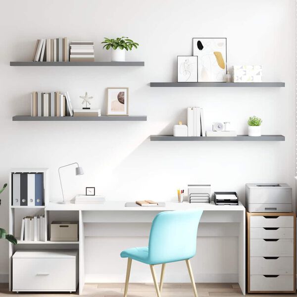 vidaXL Floating Wall Shelves 4 pcs Grey 120x23.5x3.8 cm MDF