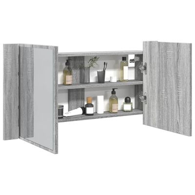vidaXL LED Bathroom Mirror Cabinet Grey Sonoma 90x12x45 cm Acrylic