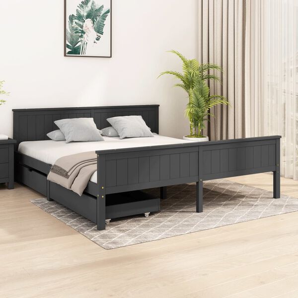 vidaXL Bed Frame without Mattress Dark Grey Solid Wood Pine 200x200 cm (322208+321990)