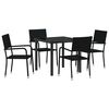 vidaXL Garden Dining Set with Cushion 5 pcs Black Poly Rattan