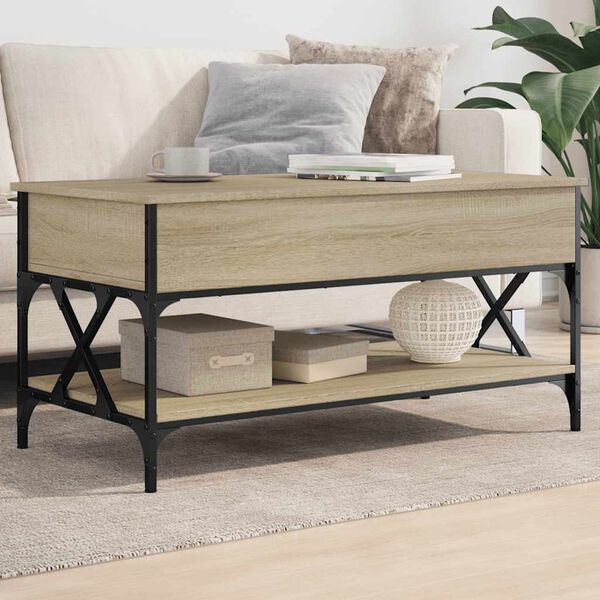 vidaXL Coffee Table Sonoma Oak 100x50x50 cm Engineered Wood and Metal