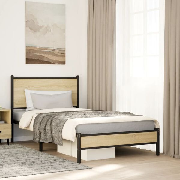 vidaXL Metal Bed Frame without Mattress Sonoma Oak 100x200 cm