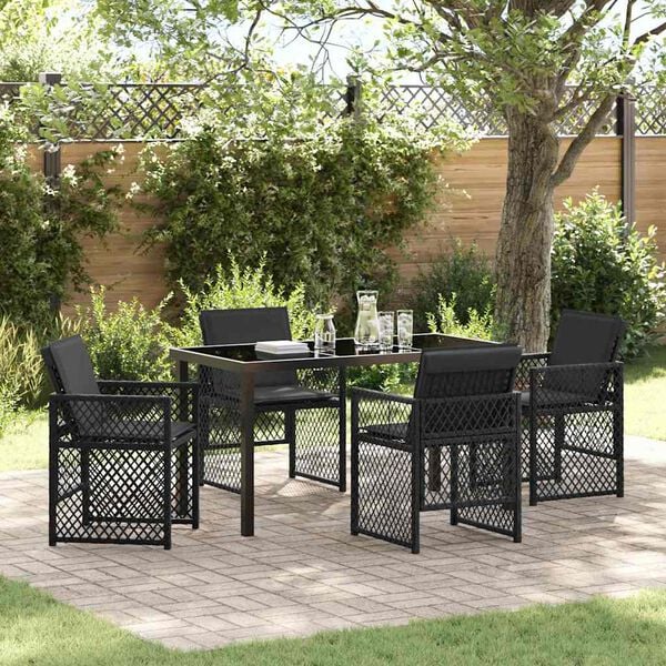 vidaXL Garden Dining Set 5 pcs Black Poly Rattan
