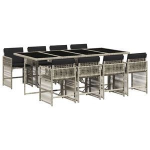 vidaXL 9 Piece Garden Dining Set with Cushions Light Grey Poly Rattan