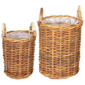 vidaXL Planter Basket GENDT 2 pcs Natural Brown Kubu Rattan
