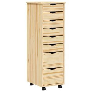 vidaXL Rolling Cabinet with Drawers MOSS Clear Varnish Solid Pine wood
