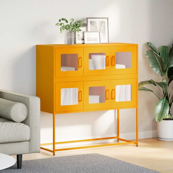 vidaXL Sideboard Mustard Yellow 100.5x39x107 cm Cold-rolled Steel