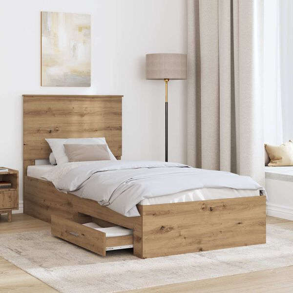vidaXL Bed Frame with Drawer Artisan Oak 90 x 200 cm Engineered Wood