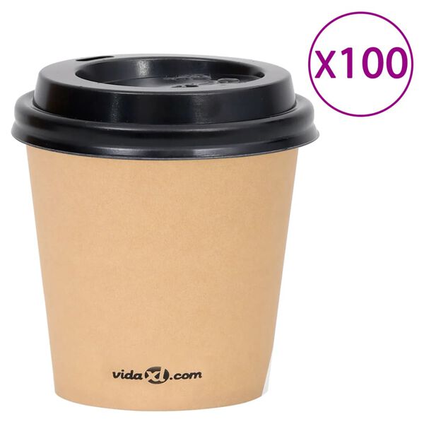 vidaXL Coffee Paper Cups with Lids 120 ml 100 pcs Brown