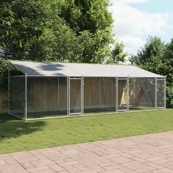 vidaXL Dog Cage with Roof and Doors Grey 6x2x2 m Galvanised Steel