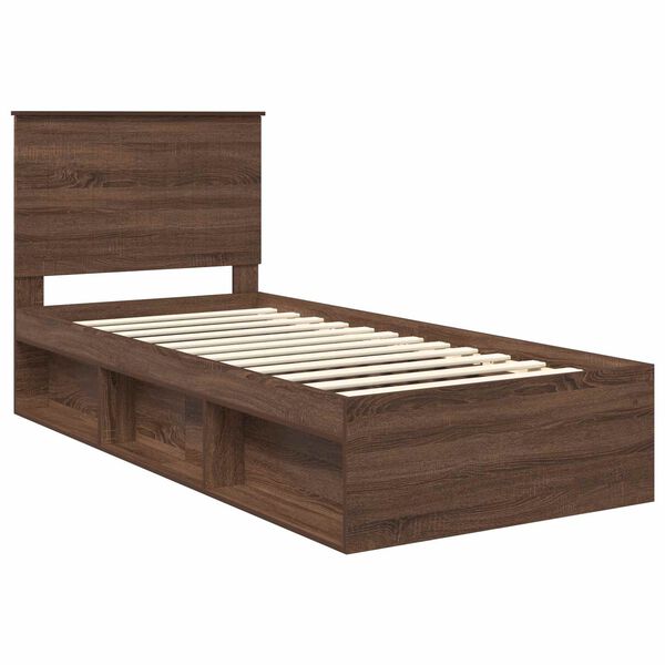 vidaXL Bed Frame with Headboard Brown Oak 90 x 190 cm Solid Pine Wood