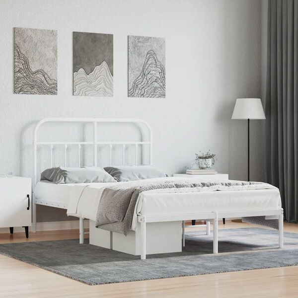 vidaXL Metal Bed Frame without Mattress with Headboard White 120x190cm