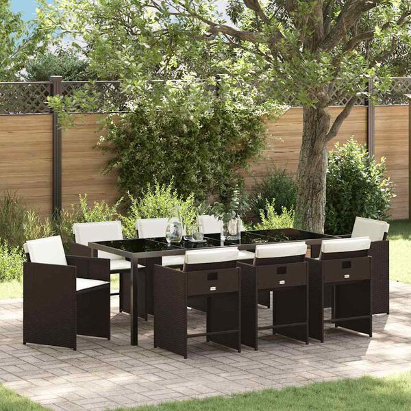 vidaXL Garden Dining Set 9 pcs Brown Poly Rattan