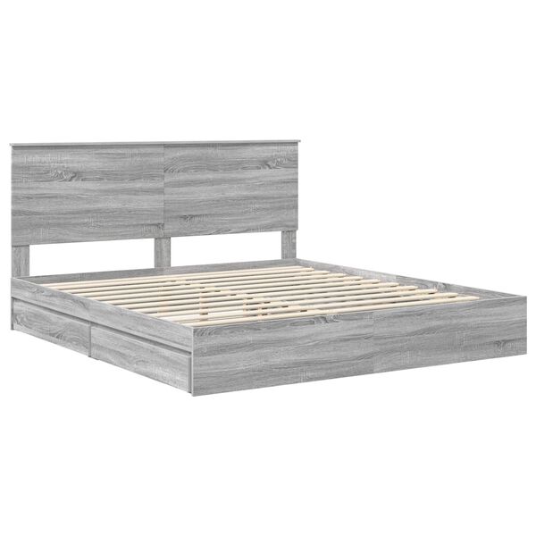 vidaXL Storage Bed Grey Sonoma 200 x 200 cm Engineered Wood