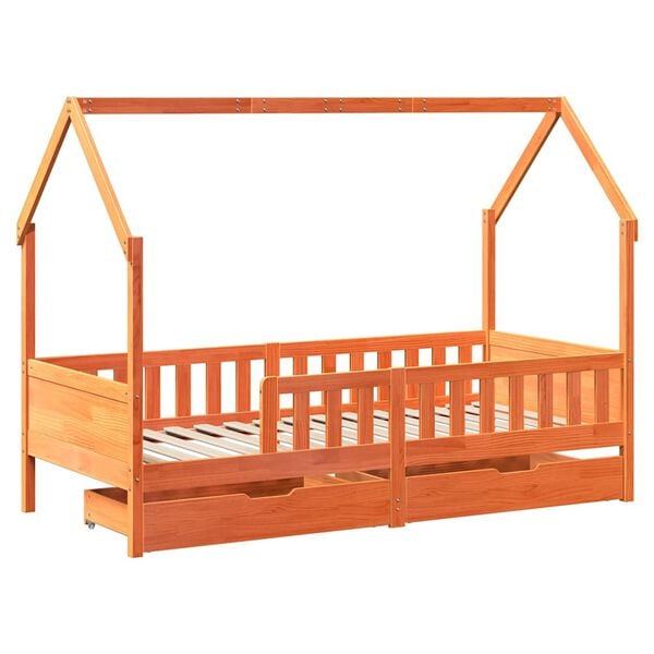 vidaXL Kids Bed Frame with Drawers without Mattress 90x200 cm Solid Wood