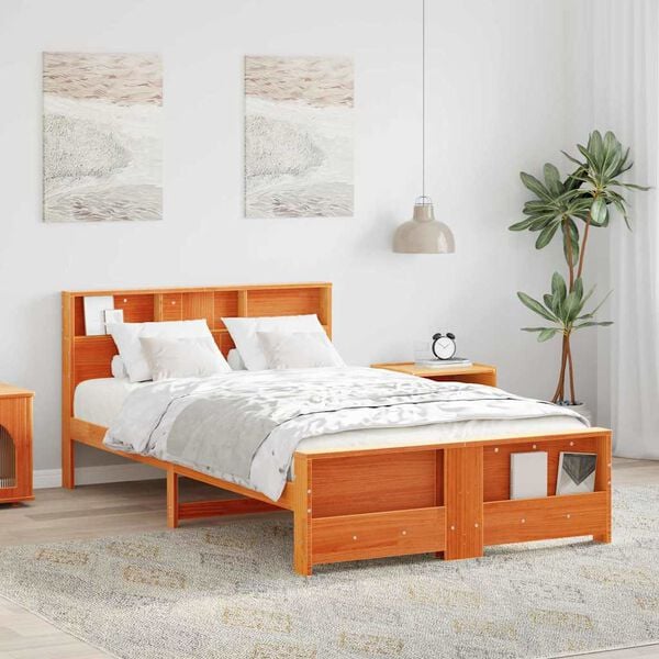 vidaXL Bed Frame with Headboard Wax Brown 120 x 190 cm Engineered Wood