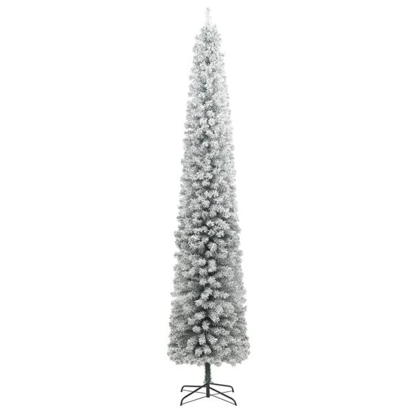 vidaXL Slim Christmas Tree with Stand and Flocked Snow 270 cm PVC
