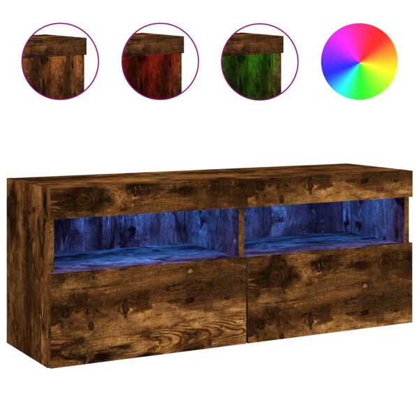 vidaXL TV Wall Cabinet with LED Lights Smoked Oak 100x30x40 cm