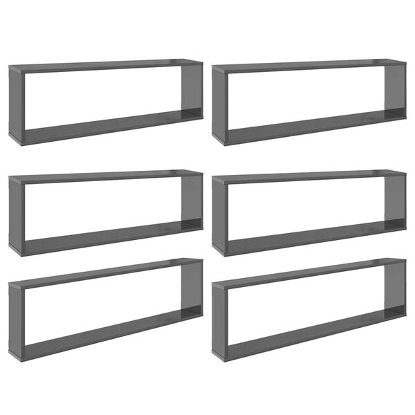 vidaXL Wall Cube Shelf 6 pcs High Gloss Grey 100x15x30 cm Engineered Wood