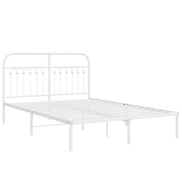 vidaXL Metal Bed Frame without Mattress with Headboard White 135x190cm