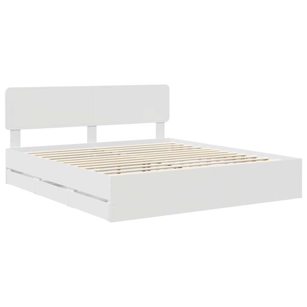 vidaXL Bed Frame with Drawer White 200 x 200 cm Engineer Wood